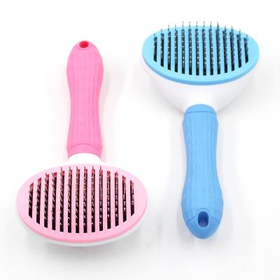 China Viable Hair Removal Pet Comb One-Click Coarse Needle And Fine Comb Plastic Handle Self-cleaning Dog Needle Comb Cat And Dog Brush for sale