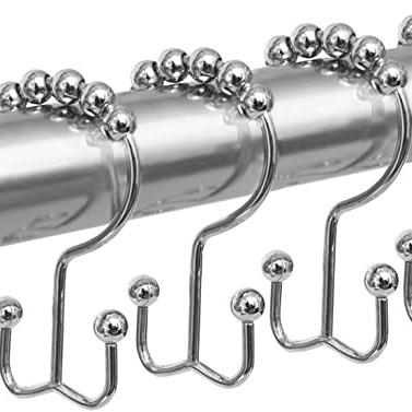 China Classic 12 Single Sets Of Double Roller Slip Hook Metal Chrome Shower Curtain Hooks for sale