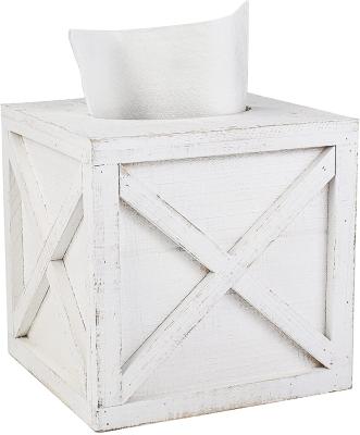 China Farmhouse Contemporary Rustic Paper Holder Box Lid Tissue Wood Fir Square Dispenser for sale