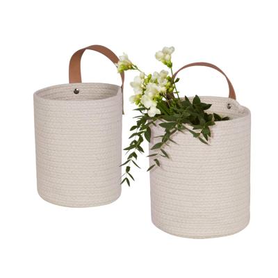 China Viable Wholesale Small Organizer Woven Cotton Rope Handle Storage Baskets for Baby Nursery Kids Gift for sale