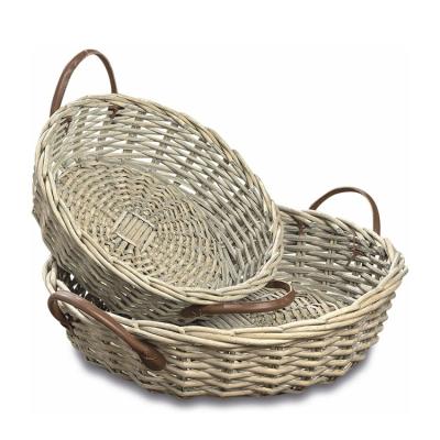 China White Round Circular Distressed Viable Willow Cape Cod Wicker Baskets Placed Of 2 for sale