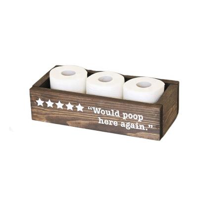 China Farmhouse Decor Toilet Paper Holder Rustic Wooden Bathroom Wooden Storage Box for sale