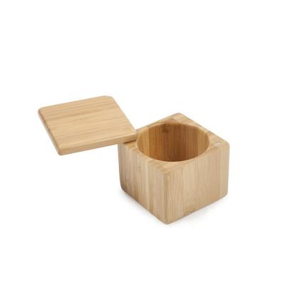 China Recycled Kichen Materials Custom Wooden Square Spice Storage Box Bamboo Salt Box for sale