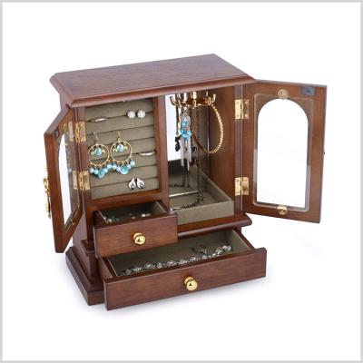 China Real Natural Solid Wood Jewelry Storage Hardwood Jewelry Box Wooden Organizer for Women for sale