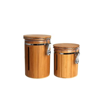 China Sustainable Hot Selling Tea Or Salt Boxes Bamboo Food Storage Canister With Lid for sale