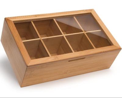 China China Natural Wood Finish 8 Compartments Bamboo Tea Caddy Storage Organizer for sale