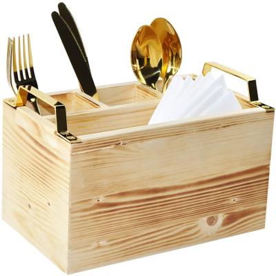 China Wooden Shabby Chic Cutlery Utensil Holder Silverware Condiment Organizer for Kitchen for sale