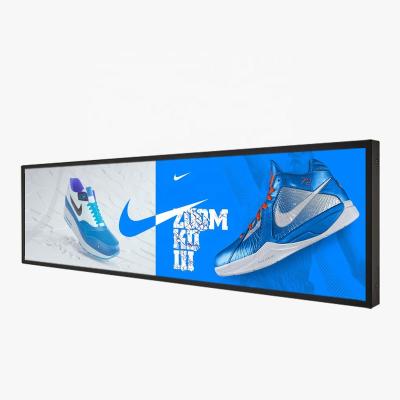 China Indoor High Resolution Slim Shelf Bar LCD Screen Stretched Digital Signage Android Ultra Wide TFT Display for Supermarket for sale