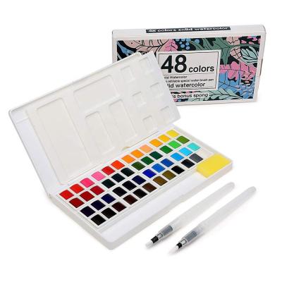 China Art Painting Watercolor Paint Set 48 Colors Paint with 2 Water Brush Pens for Artist and Kids Solid Watercolor for sale