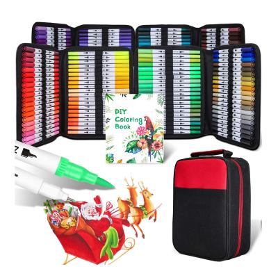 China Art Markers Brush Pen 160 Dual Colors Dual Tip Brush Painting Pen with Canvas Bag, Gifts for Kids for sale