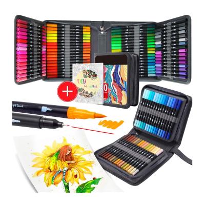 China Double Tip Brush Painting Pen 100 Set Fine Tip Art Markers Pen With Canvas Bag For Adult for sale