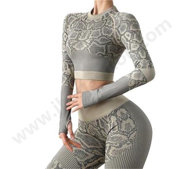 China J&H Breathable Fashion New Design Yoga Sets High Waist Ribbed Yoga Sets Snakeskin Seamless Women Yoga Sets Seamless Leggings for sale