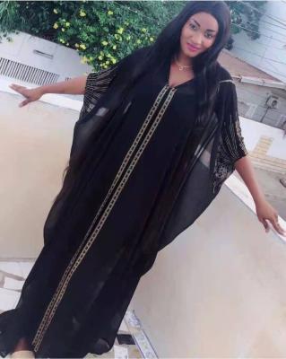 China 2021 summer breathable rhinestone kaftan dress with under dress 2 piece set abaya mislim dress for sale