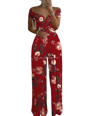 China J&H Fashion Breathable Fall 2021 Wide Leg Overalls With Floral Print Women Pants Set One Piece Clothes for sale