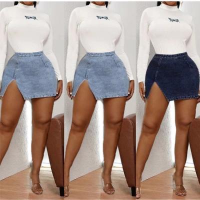 China New QUICK DRY American style jeans mini skirt slit hip skirt for sale