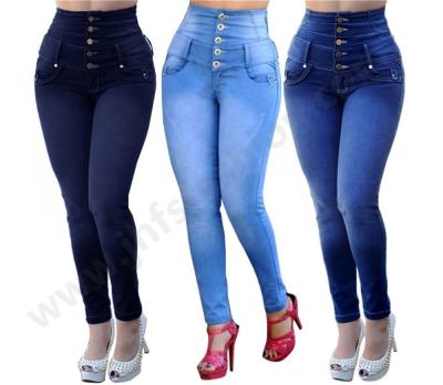 China J&H Fashion Solid Color Viable High Waist Plus Size Jeans For Ladies for sale