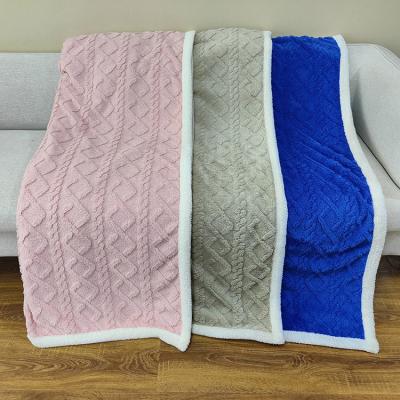 China Factory 3D Anti-pilling Sherpa Edge Blanket White Wave Pattern CustomSherpa Direct Jacquard Banket Blanket Low Moq Fast Shipping for sale