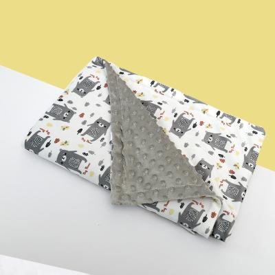 China Small Quantity Anti-pilling Double Sided Minky Dot Blanket Dotted Backing Kids Friendly Gray Bear Print For Swaddle Throw Blanket Package for sale