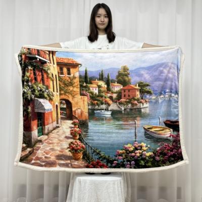 China Quality Sea View Villa Blanket Fleece Landscape Pattern Folded Blanket for sale