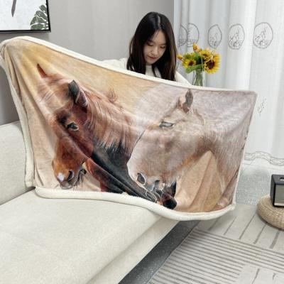 China Small Quantity Wild Horse Blanket Fuzzy Fleece Western Horse Digital Printing Folded Blanket for sale