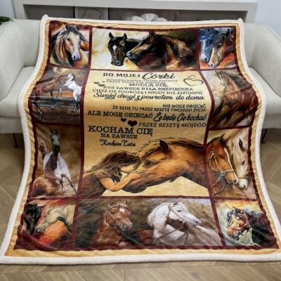 China Folded Transfer Printing Sublimation Blanket Customized Permeable Sublimation Horse Pattern Flannel Fleece Blanket Blanket for sale