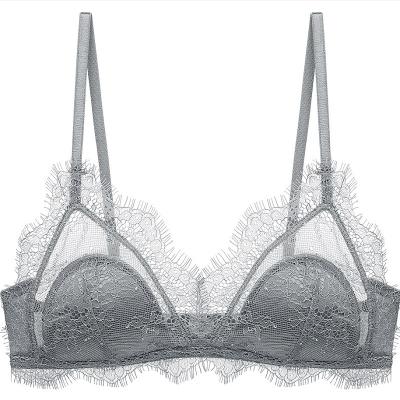 China Direct sales women's French ultra-thin QUICK-DRY underwear women's lace eyelash triangle cup bra set sexy factory set for sale