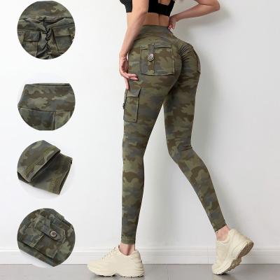 China Antibacterial Camouflage Yoga Pants Women Fitness Gaiters Workout Sports With Pocket Sexy Lift Up Gym Wear Plus Size XL for sale