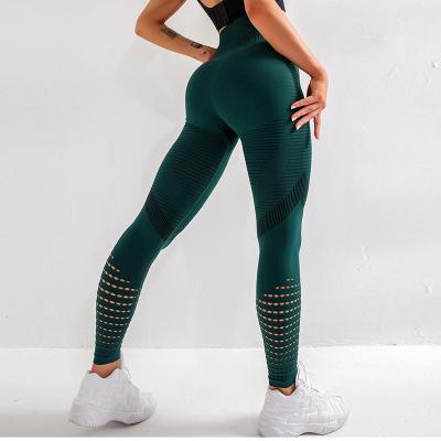 China Antibacterial High Waist Fitness Leggings Women Sexy Seamless Leggings Hollow Out Workout Printed Pants Lift Up Slim Elasticity for sale