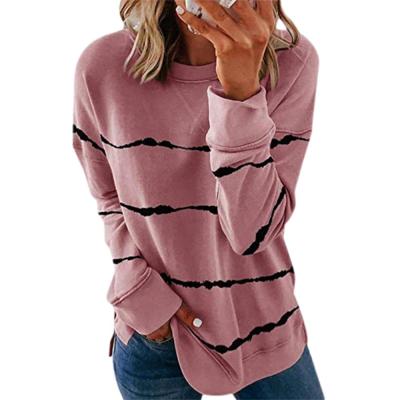 China 2020 New Design Anti-Wrinkle Hooded Women Tie Dye Oversized Hoodie Long Sleeve Printed Round Neck Striped Sweatshirt Sweater Fashion for sale