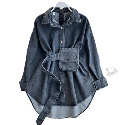 China Breathable Denim Jacket Women's Retro Temperament Jean Thin Top Belt With Waist Bag for sale