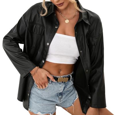 China PU Leather Coat Women Anti-wrinkle Motorcycle Shirt Jacket Short Top For Women for sale