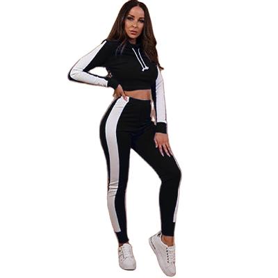 China Breathable Sports Suit Wear Pullover Top Contrast Color Quilting Casual Two Piece Suit For Women for sale