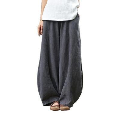 China Sustainable Women's Cotton Casual Loose Linen Bloomers Elastic Waist Lantern Pants for sale