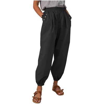 China Viable Casual Women's Linen Pants Printed High Waist To Work Out Pants With Pockets for sale