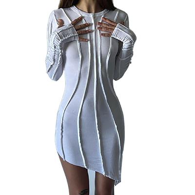 China Fashion Hip Fashion Round Neck Long Sleeve Slender Slim Temperament Irregular Dress Women Dress for sale