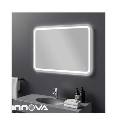 China Illuminated Single Horizontal Round Bathroom LED Mirror Touch Screen Hanging Corner Smart Mirror for sale