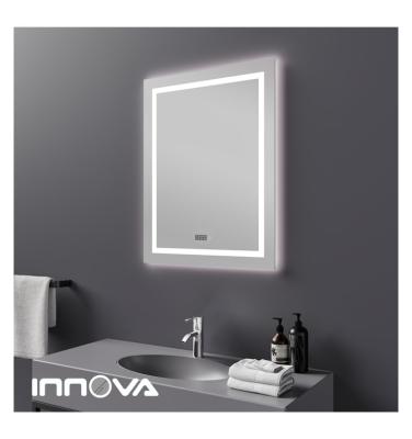 China Touch Screen Magnifying Smart Mirror Advanced Bathroom LED Fog Light Mirror With Clock for sale