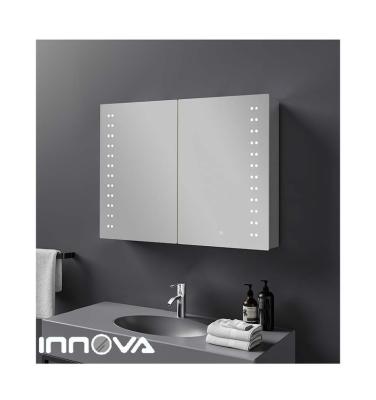 China High Quality Rectangular Magnifying LED Mirror Illuminated Backlit Cabinet with Interior Aluminum Shelves and Interior Mirror for sale