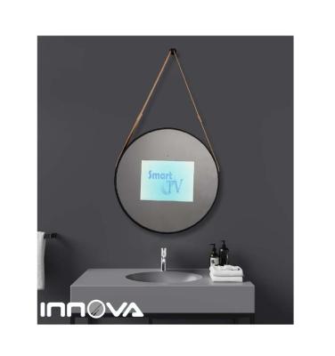 China Innova Illuminated Good Quality Round Mirror With PU Strap Video Music Playback Wifi TV Smart Mirror LED Bathroom Magic Mirror for sale