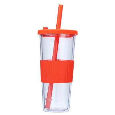 China 2023 new large-capacity contemporary double-layer plastic cup portable outdoor large hole straw pearl BOBA milk tea cup straw cup for sale