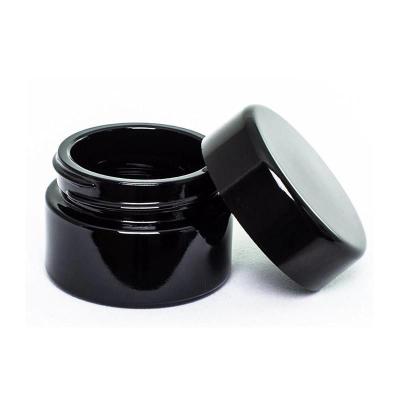 China Cosmetic Non Stick 5ml Cream Black Glass Jar With Classic Screw Cap Empty Jars Concentrate Container for sale