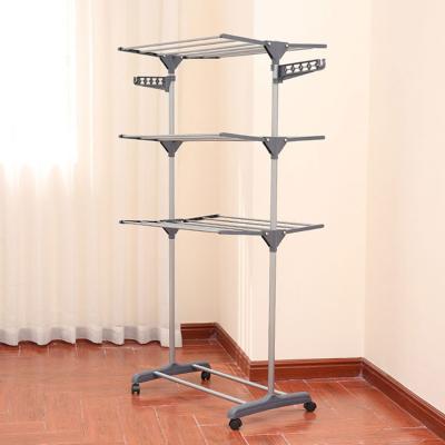 China Modern Wholesales Multifunctional Balcony Stainless Steel Tier Coat Rack Floor Hanger Storage Wardrobe Hangers 3 for sale