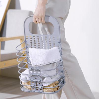 China Lightweight Modern Folding Plastic Breathable White Hanging Laundry Basket For College Dorm Apartment for sale