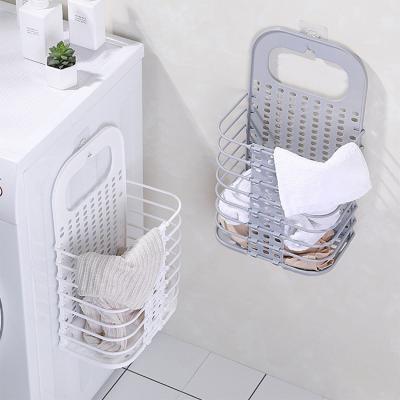 China Lightweight Home Use Bathroom Multifunctional Folding Wall Mounted Laundry Storage Portable Basket With Handle for sale