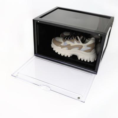 China Custom Logo Black White Stackable Transparent Shoe Box Viable Free Space PP Plastic Storage for sale