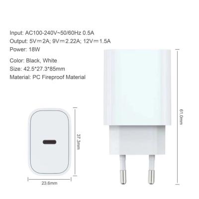 China PD 3.0 18W Wall Charger PD Quick QC Usb Charger+Cable 18w US 2020 Phone Charger Adapter 12v 18w Quick QC 3.0 Quickly for sale