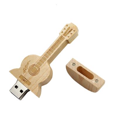 China Wooden Hot Sell Eco Wooden Guitar Shape Usb Flash Drive Custom Logo 8GB 16GB Usb Flash 2.0 Drive for sale