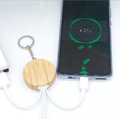 China Eco-friendly Christmas Gift Phone Cable Mobile Phone Bamboo USB Charging Cable 3 in 1 USB Cable for sale