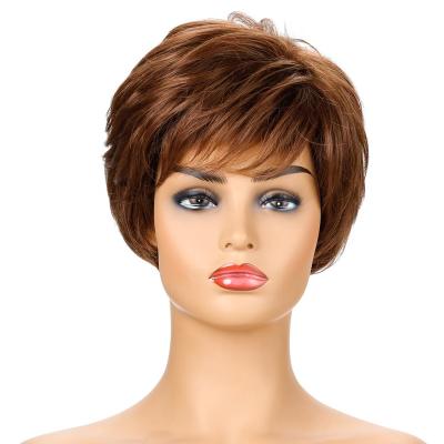 China Short Curly Hair Short Hair Women Wigs Brown Synthetic Natural Heat Resistant Fiber Daily Use Wig for sale