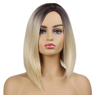 China Synthetic Black Wig BOBO Short Straight Short Hair Gradient Light Gold Wigs For Women for sale